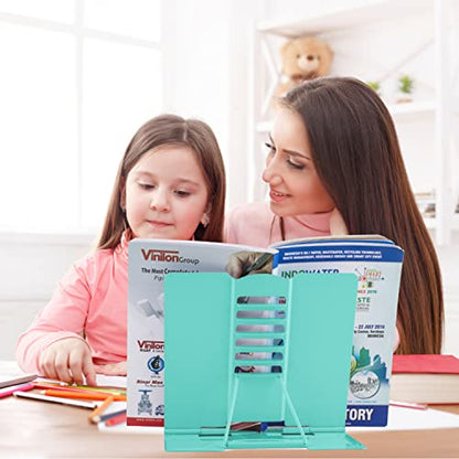 Honagu Book Stand Metal Desk Book Holder, Book Holders for Reading Hands Free, Adjustable Cookbook Documents Holder, Portable Bookstand for Music Books, Textbook, Recipe, Tablet, Ipad (Light Green) - color: Light Green