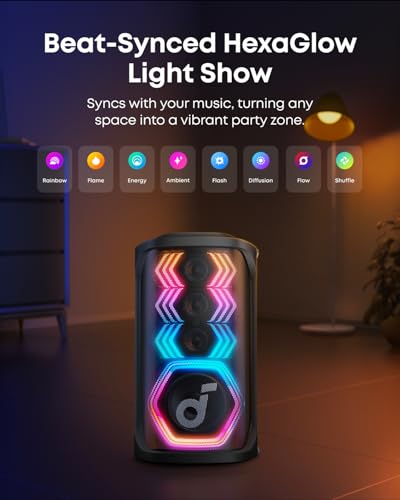 Soundcore Rave 3S AI 파티 스피커, Anker, AI 보컬 제거, 200W 사운드 | 무선 마이크 2개 포함, 리버브, 라이트 쇼, 12시간 재생, 가정, 파티 또는 뒷마당용 휴대용 블루투스 PA 시스템