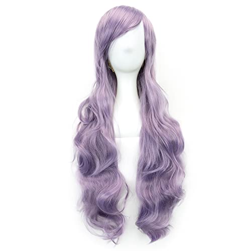 IMISSU 80cm Long Curly Natural Hair Cosplay Wig with Bangs Colorful Halloween Costume Party Wigs for Women (Purple) - color: Purple