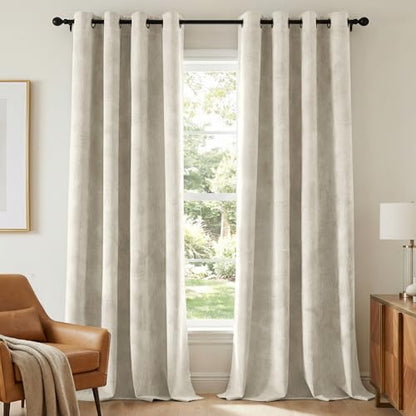 H.VERSAILTEX Velvet 100% Blackout Curtains for Living Room Full Light Blocking Curtains Thermal Insulated Room Window Drapes Soft Luxury Curtains Grommet Top 2 Panels (55" W x 84" L, Sand) - color: Sand, size: 55"W x 84"L (Pack of 2)