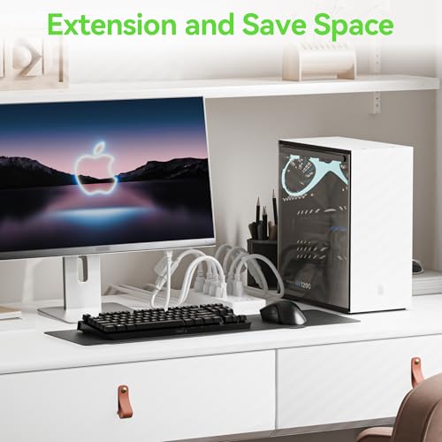 Power Extension Cord 1FT/12Inch, Short 3 Prong Electric Extension Cable Outlet Saver, Single Outlet, Outdoor and Indoor, Heavy Duty, Waterproof, Flexible, 16 AWG, SJTW, 13A 125V Extender Wire(White) - size: 1 FT