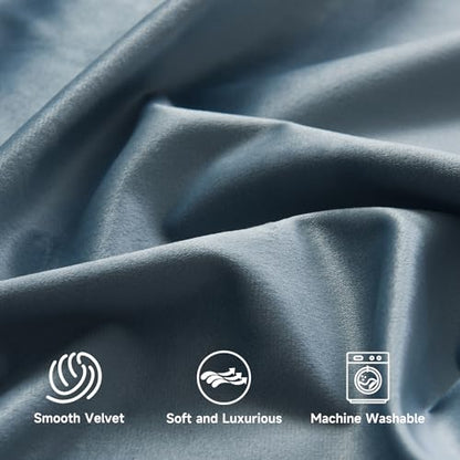 Roslynwood Velvet Stone Blue Curtain 63 inch Long - Curtains Block Light Rod Pocket Thermal Insulated Window Drapes Set for Living Room/Bedroom/Dining Room, W52 x L63, 2 Panels - color: Stone Blue, size: 52"W x 63"L (Pack of 2)