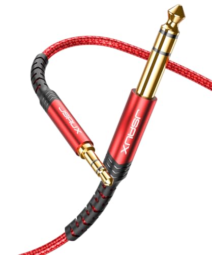 JSAUX 3.5mm to 6.35mm Stereo Audio Cable 4FT, 1/4" to 1/8" Male TRS Cable - color: Red, size: 4ft