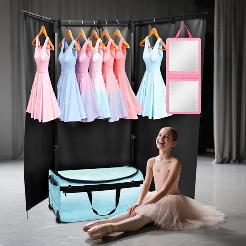 Dance Bag with Garment Rack and Curtain, 28" Rolling Dance Competition Duffle Bag with Garment Rack | Mobile Changing Station Dance Suitcase for Dancer Athlete Livestreamer Cheerleader Cosplayer - color: 28in Glitter Blue