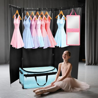 Dance Bag with Garment Rack and Curtain, 28" Rolling Dance Competition Duffle Bag with Garment Rack | Mobile Changing Station Dance Suitcase for Dancer Athlete Livestreamer Cheerleader Cosplayer - color: 28in Glitter Blue