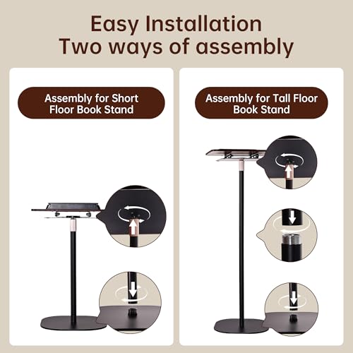 2-in-1 Floor & Desktop Book Stand, Adjustable Reading Music Podium | Portable Dual-Use 19"-62.2" Music Sheet Display, Laptop, Cookbook, Projector Stand Holder, 360° Rotate, Page Clip, Wood