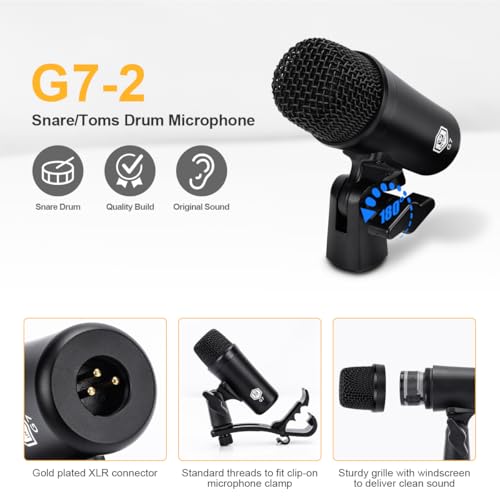 W IN-MIX G7 7-Piece Drum Mic Kit – All-Metal Construction with XLR Outputs, Dynamic Mics for Kick, Snare, Toms & Condenser Overheads for Studio Recording & Live Performance