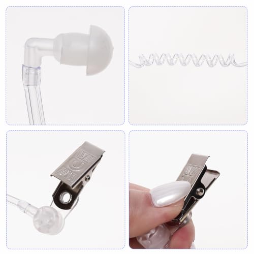 Heliltd 4pcs Spy Earpiece Costume Accessory Clear Fake Ear Piece Prop | Realistic Clear Spy Earpieces with Stretchable Acoustic Tube and Metal Clip for Secret Agent, Bodyguard, Cosplay & Halloween