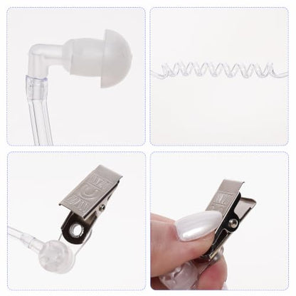 Heliltd 4pcs Spy Earpiece Costume Accessory Clear Fake Ear Piece Prop | Realistic Clear Spy Earpieces with Stretchable Acoustic Tube and Metal Clip for Secret Agent, Bodyguard, Cosplay & Halloween
