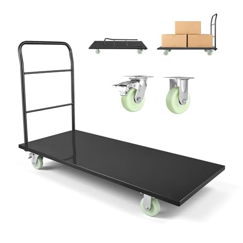 VEVOR 2000 LBS Heavy Duty Platform Truck, Upgraded Version with Larger Deck (60" x 28"), Industrial Steel Flatbed Cart with Swivel Wheels, Push Cart Dolly for Warehouse/Garage/Moving/Garden - size: 60.0 x 27.6 x 42.9 in/1525 x 700 x 1090 mm