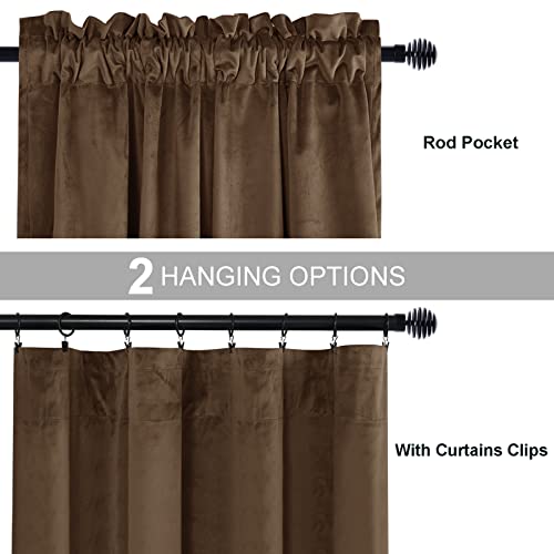 JIUZHEN Brown Velvet Curtains 63 inches - Privacy Protect Room Darkening Rod Pocket Thick Velvet Window Drapes for Bedroom/Living Room, Set of 2 with Tiebacks, W42 x L63 inches - color: Brown, size: 42"W x 63"L (Pack of 2)