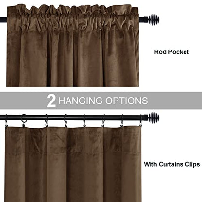 JIUZHEN Brown Velvet Curtains 63 inches - Privacy Protect Room Darkening Rod Pocket Thick Velvet Window Drapes for Bedroom/Living Room, Set of 2 with Tiebacks, W42 x L63 inches - color: Brown, size: 42"W x 63"L (Pack of 2)