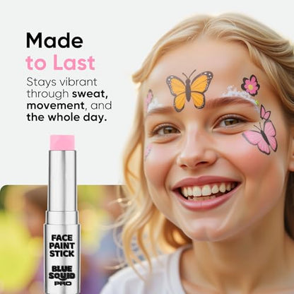 Blue Squid PRO Pastel Pink Face Paint Stick - Waterproof Body Paint for Adults & Kids Pink Eye Black Baseball, Eyeblack Softball -Hypoallergenic TwistUp NonToxic Makeup Stick for Cosplay, Sports & SFX - color: Pastel Pink