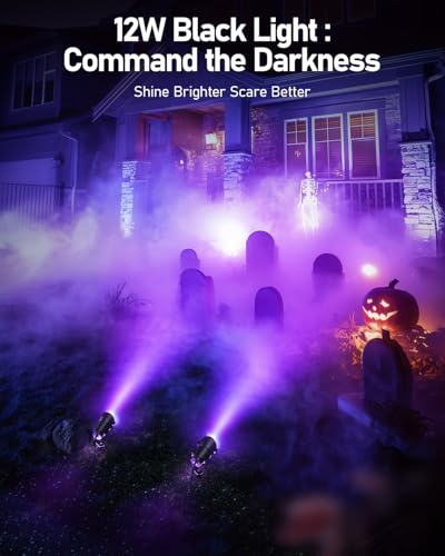 HIBOITEC Halloween Black Light Spotlight Outdoor 12W IP65 Waterproof LED Spot Lights Landscape Lighting with US Plug for Glow Party Body Paint Yard Garden Decorations 4Packs - size: 4 Pack