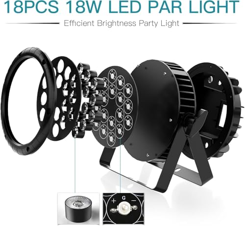 4 Pack Waterproof Stage Lights, 18X18W RGBW LED Par Light, LED DJ Par Lights 4/8 Channels DMX 512 with Sound Activated for Concert Event KTV Birthday Party Church Wedding Outdoor Light