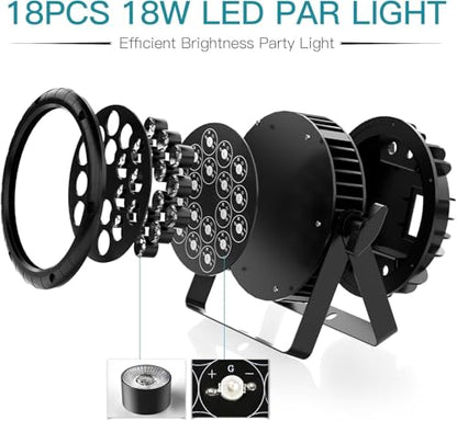4 Pack Waterproof Stage Lights, 18X18W RGBW LED Par Light, LED DJ Par Lights 4/8 Channels DMX 512 with Sound Activated for Concert Event KTV Birthday Party Church Wedding Outdoor Light