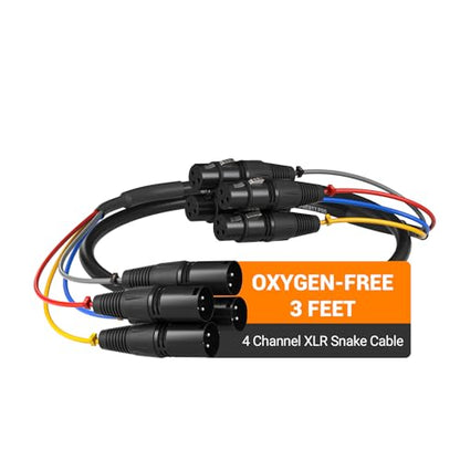 Phenyx Pro 4-Channel 3 ft XLR Microphone Snake Cable PCBL-4IN1-3-V2 | 4-in-1 Color-Coded Design, 3-Pin Male-to-Female XLR, 24 AWG OFC Copper, Mixers, IEM, Mic Systems - size: 3 Feet
