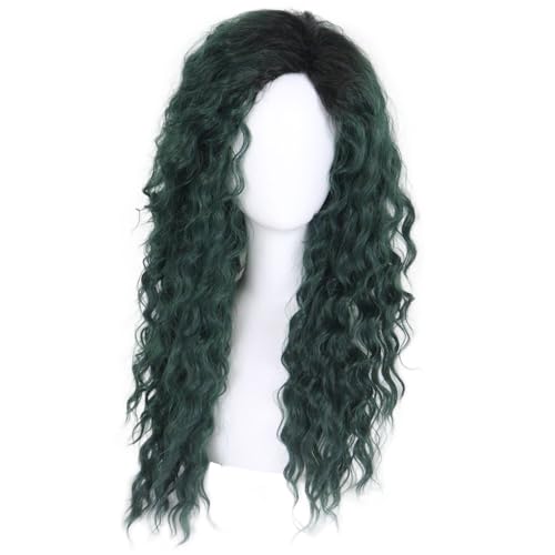 Long Curly Wigs for Women Deep Emerald Green Ombre Wig with Fluffy Hairline - color: Ombre Green