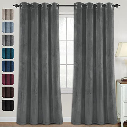 H.VERSAILTEX Room Darkening Velvet Curtains for Living Room, 95" L, Grey - color: Grey, size: 52"W x 95"L (Pack of 2)
