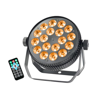 LED Stage Lights,18x18 Watt RGBWAUV 6-in-1 LED Par Lights, Aluminum Low Noise DMX512 Sound Activated Remote Control Wall Wash DJ Lights for Parties Disco Club Wedding Church Events