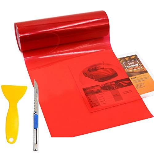 KOMAS 12” X 48” Tint Vinyl Film Sticker Sheet Roll for Car Headlight, Tail Lights, Fog Lights with Squeegee + Cutter (Glossy Red) - color: Glossy Red