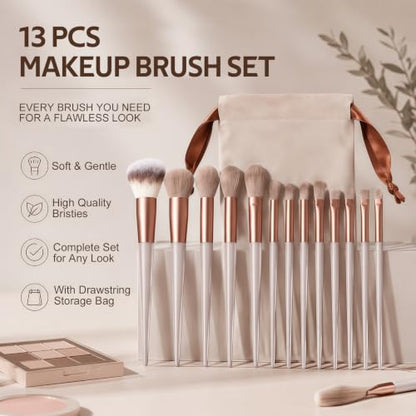Makeup Brush Set 13 Pcs Professional-Complete Kit with Foundation,Eyeshadow,Blush&Lip Brushes-Soft Synthetic Bristles for Women&Beginners C - color: E