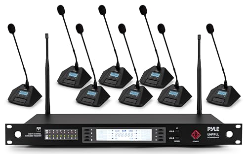 Pyle 8 Channel UHF Wireless Conference Microphone System with 8 Gooseneck Mics, 300 Ft Range, Selectable Frequencies & Rack Mount Receiver for Meetings, Presentations & Events - style: 8 Gooseneck Mics