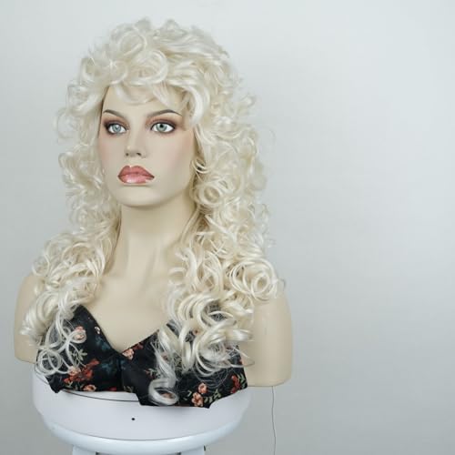Aimole Long Curly Wigs Synthetic Pale Blonde Cosplay Women Wig Heat Resistant Hair (614) - color: 614 Pale Blonde