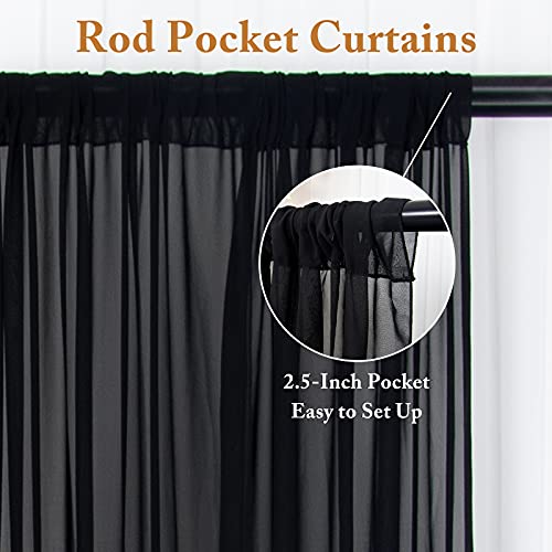 ShinyBeauty Black Chiffon Curtain 2 Panels 2.4ft x 7ft Tulle Backdrop Curtains Window Voile Curtain 84 inch Blackout Curtains Sheer Backdrop Curtains Rod Pocket Elegant Curtains - color: Black, size: 29"W x 84"L (Pack of 2)