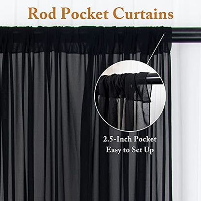 ShinyBeauty Black Chiffon Curtain 2 Panels 2.4ft x 7ft Tulle Backdrop Curtains Window Voile Curtain 84 inch Blackout Curtains Sheer Backdrop Curtains Rod Pocket Elegant Curtains - color: Black, size: 29"W x 84"L (Pack of 2)