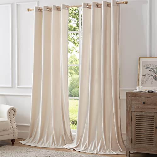 BULBUL Luxury Cream Iovry Velvet 96 inch Curtains 2 Panels,Floor to Ceiling - color: Cream, size: 52"W x 96"L (Pack of 2)