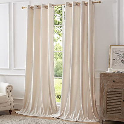 BULBUL Luxury Cream Iovry Velvet 96 inch Curtains 2 Panels,Floor to Ceiling - color: Cream, size: 52"W x 96"L (Pack of 2)