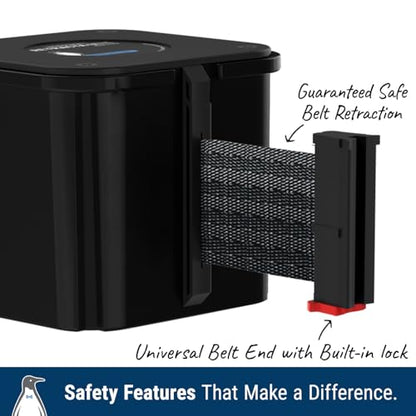 Wall Mounted Yellow Retracta-Belt 15' BLK/YLW Belt Barrier | WM412 Series, Retractable Belt Wall Mounted Crowd Control Barrier with Receiving End - color: Yellow Case w/ Black & Yellow Diagonal Belt, size: 15' Belt