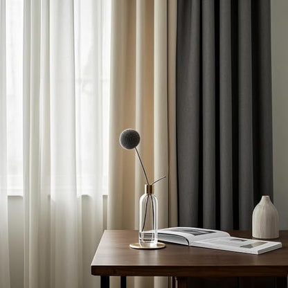SMILETIME Ivory White and Dark Grey 52in X 84in Velvet Curtains with Grommet, Thermal Insulated Super Soft Privacy Noise Reducing Velvet Curtains for Living Room, 4 Panels