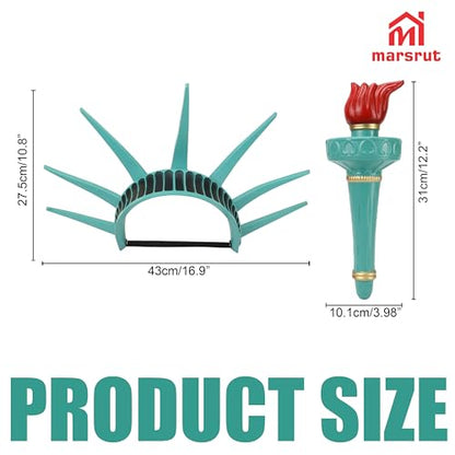 2pcs Statue of Liberty Crown and Torch Set, Statue of Liberty Light Costume Accessories, Wearable Hat Headband Headpiece Kit for Lady Adult Women, Independence Day Cosplay, Halloween, Patriotic Props