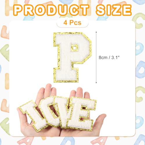 MECCANIXITY Chenille Letter Patches 3.1" Alphabet P Iron on Embroidered Patch Sew on Letter Stickers Applique for Repairing Clothing Jeans Shoes Hats DIY(White, Pack of 4) - style: Letter-P