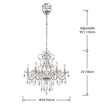 Saint Mossi 6 Light Crystal Chandelier Light Fixture Modern Chandelier Pendant Lighting, Chrome Pendant Raindrop Chandelier for Dining Room,Bedroom,Living Room,H23 x D24 - color: Chrome