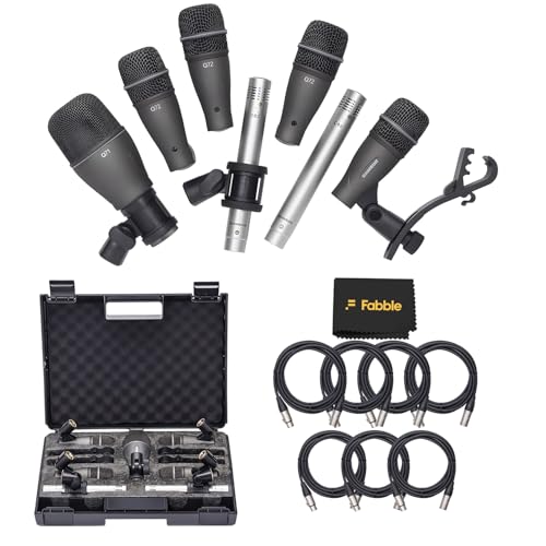 Samson DK707 7-Piece Drum Microphone Kit Bundle with 7 Premium 10-Foot XLR Cables, Swivel Mic Adapters, Rim Clips, Hardshell Carrying Case, and Microfiber Instrument Care Cloth