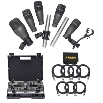 Samson DK707 7-Piece Drum Microphone Kit Bundle with 7 Premium 10-Foot XLR Cables, Swivel Mic Adapters, Rim Clips, Hardshell Carrying Case, and Microfiber Instrument Care Cloth