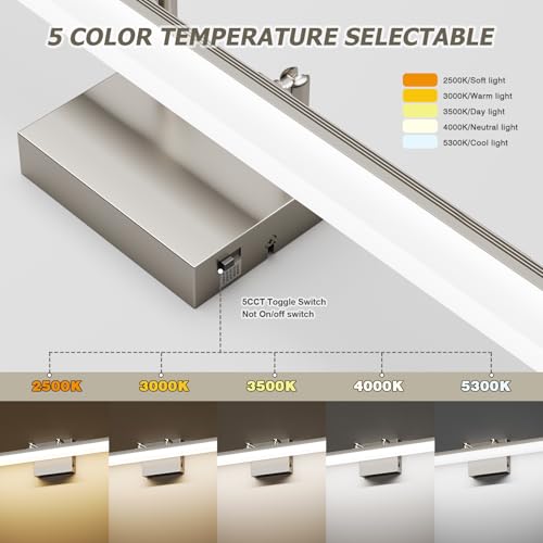 Brushed Nickel Vanity Light 31.5", 24W LED Dimmable Bathroom Light Bar with Adjustable Angle & 5CCT – Modern Long Wall Fixture for Bathroom, Powder Room, Bedroom, Apartment, Hotel - color: Brushed Nickel, size: 31.5 Inch Long