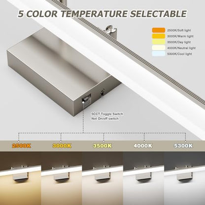Brushed Nickel Vanity Light 31.5", 24W LED Dimmable Bathroom Light Bar with Adjustable Angle & 5CCT – Modern Long Wall Fixture for Bathroom, Powder Room, Bedroom, Apartment, Hotel - color: Brushed Nickel, size: 31.5 Inch Long