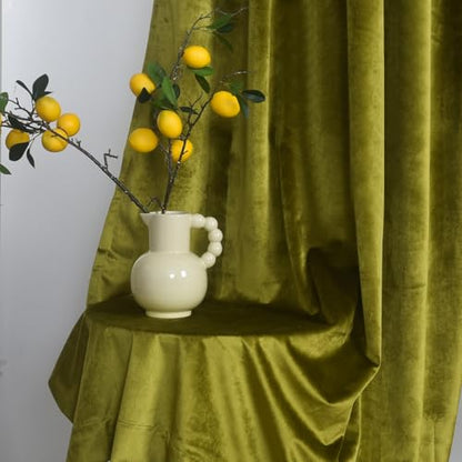 Roslynwood Luxury Soft Olive Velvet Curtains 96 inches Long Back Tab Thermal Insulated Blackout Window Drapes for Living Room/Bedroom/Dining Room, W52 x L96, 2 Panels - color: Olive, size: 52"W x 96"L (Pack of 2)