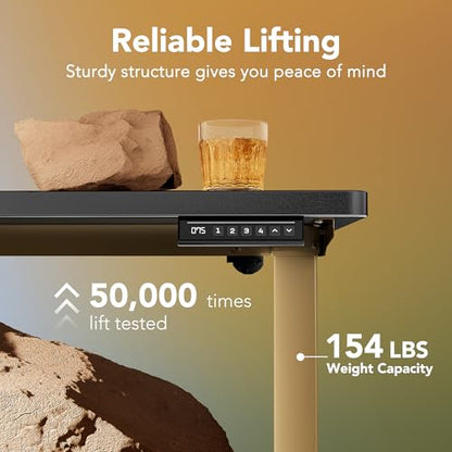 HUANUO 32" Small Electric Standing Desk Adjustable Height, 4 Memory Height Settings, Sit Stand Up Desk for Home Office & Computer Workstation, Black and Gold Frame | 176 Lbs Capacity, Rounded Corners, Wheel-Ready Feet, Compact Desktop, Apartment Workspace