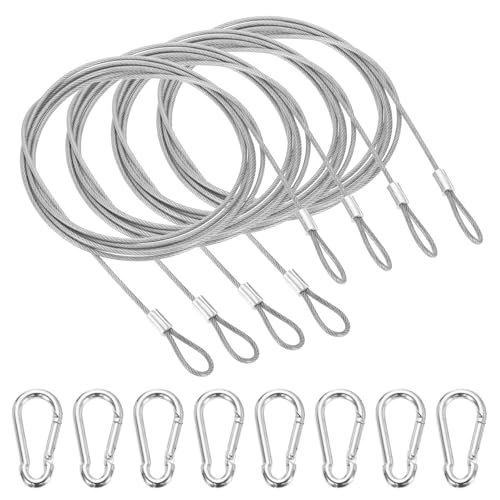 PATIKIL 79 Inch Safety Cable Lock, 4 Pcs 304 Stainless Steel Security Wire Ropes Double Loop Anti-Theft Safety with 8 Spring Buckles for Bicycles Luggage Stage Lighting, Clear - color: Clear, size: 79 Inch
