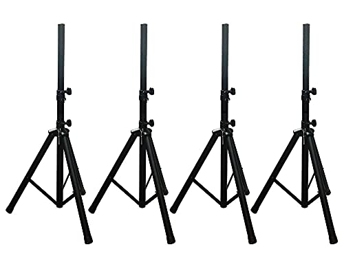 FOUR (4) Alphasonik PRO Universal Adjustable Height DJ PA Speaker Tripod Stands Constructed Heavy Duty Durable Steel Tubing for Strength Security Light Weight for Easy Mobility Safety PIN, Screw Locks - style: 4-Stands