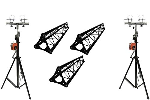 Two 14' Crank Up Stands + Three 6.56ft. 2 Meter Black Metal Bolted Triangle Truss Segments 20 ft. Span