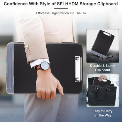 Clipboard with Storage, A4 Binder Nursing Clipboards with Pen Holder, Heavy Duty Storage Clipboards with Low Profile Clip, Clipboard Folder Side-Opening, Smooth Writing Clip Board (Dark Black) - color: Dark Black