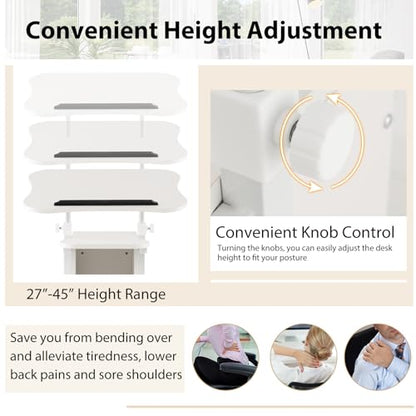 Moccha Lectern Podium Stand, Height Adjustable Sit to Stand Desk w/ 180° Tilting Tabletop, Storage Cabinet, Lockable Casters, Rolling Lectern Cart Laptop Desk for Home, Office, School (White) - color: White