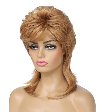 Airhostess Mullet Wig for Women 80s 90s Retro Style Shaggy Layered Wig for Costume Party, Halloween, Daily Use (Strawberry Blonde) - color: 2057-Strawberry Blonde