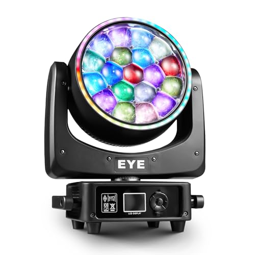 Zoom Moving Head DJ Light 19x25W RGBW Bee Eye LED Stage Lights Beam Wash Halo 8000K DMX 512/Sound/RDM Professional DJ Lighting for Party Live Show Wedding